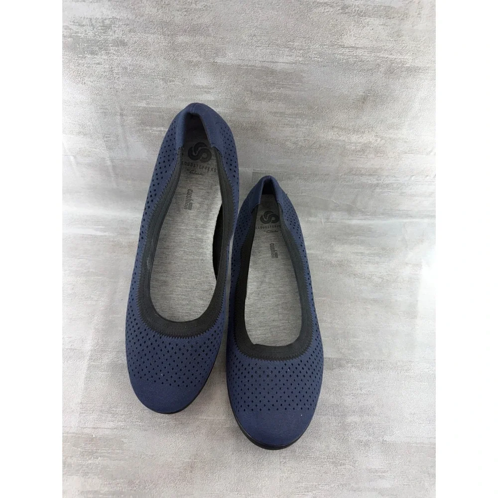 Clarks Cloudsteppers Women Navy Blue Perforated Wedge Pumps Sz 8.5W 261320375060